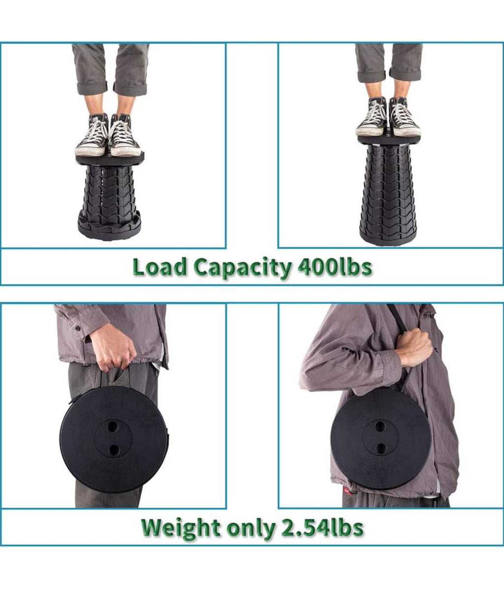 Ultimate Portable Folding Stool - Lightweight, Sturdy, 400Lbs Capacity for Camping, Fishing, Hiking & BBQ (Black)
