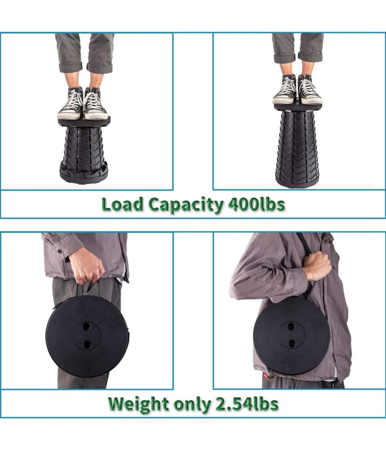 Ultimate Portable Folding Stool - Lightweight, Sturdy, 400Lbs Capacity for Camping, Fishing, Hiking & BBQ (Black)