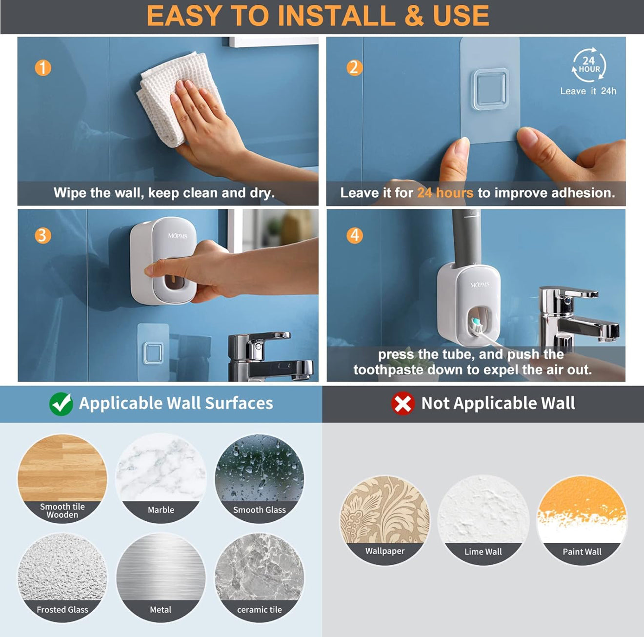 Automatic Wall-Mounted Toothpaste Dispenser - Perfect for Kids & Adults (Grey, 1 Piece)