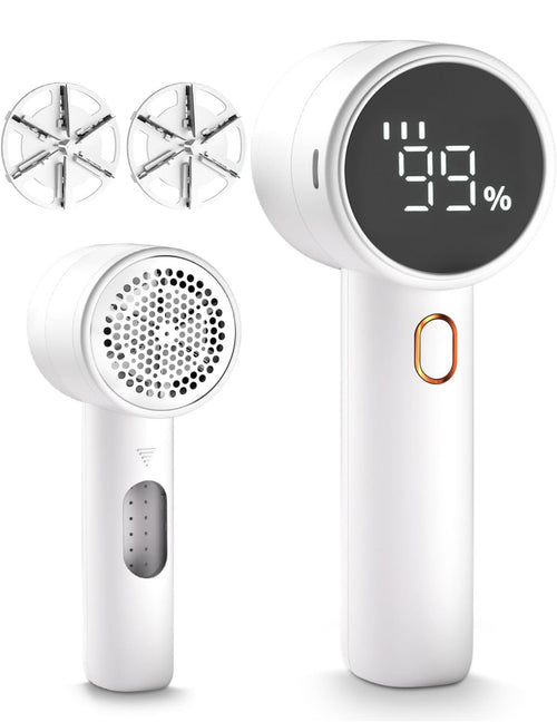 Rechargeable Fabric Shaver & Lint Remover - Electric Portable Sweater Defuzzer with 3 Speeds, 6 Leaf Blades, and LED Display for Effortless Pilling Removal from Clothes, Furniture, and Blankets
