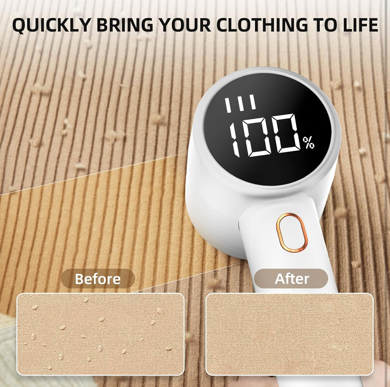 Rechargeable Fabric Shaver & Lint Remover - Electric Portable Sweater Defuzzer with 3 Speeds, 6 Leaf Blades, and LED Display for Effortless Pilling Removal from Clothes, Furniture, and Blankets