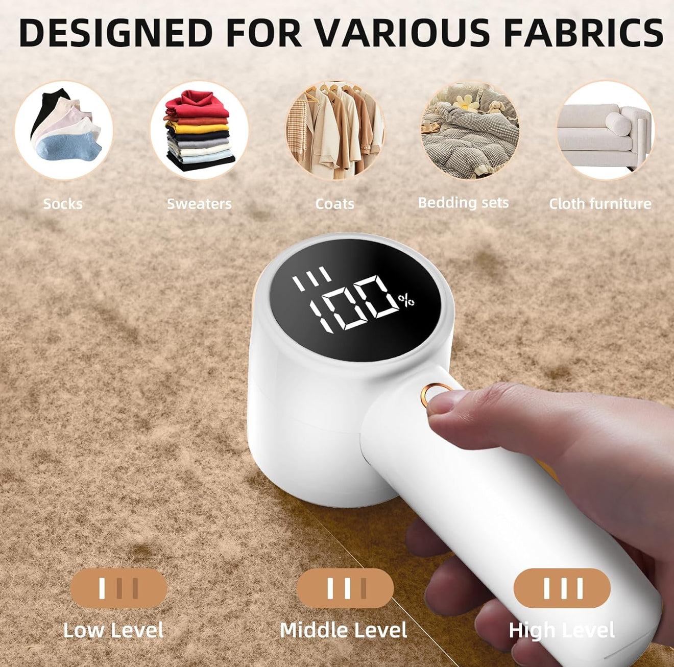 Rechargeable Fabric Shaver & Lint Remover - Electric Portable Sweater Defuzzer with 3 Speeds, 6 Leaf Blades, and LED Display for Effortless Pilling Removal from Clothes, Furniture, and Blankets