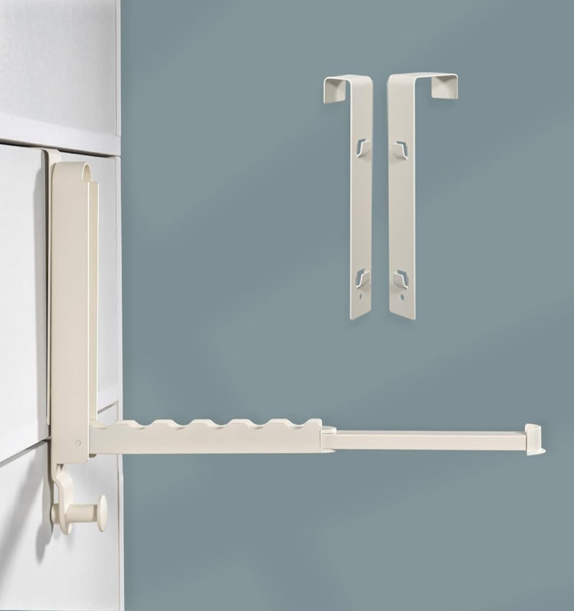 VERSATILE OVER-THE-DOOR DRYING RACK - ADJUSTABLE BRACKETS FOR ANY DOOR THICKNESS - STURDY ALL-METAL FOLDABLE CLOTHES RAILS IN IVORY WHITE